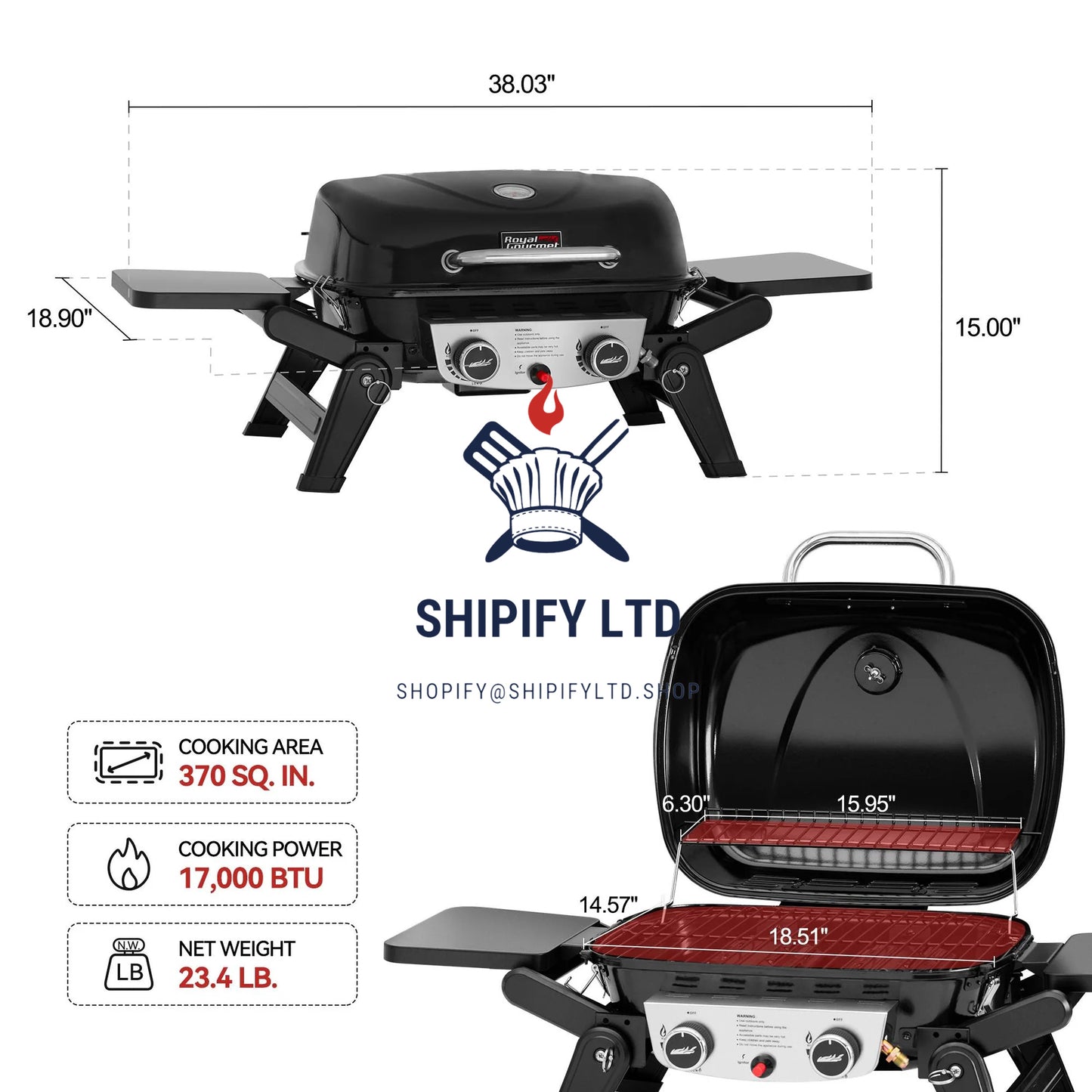 SHIPIFY Black Portable Gas Grill