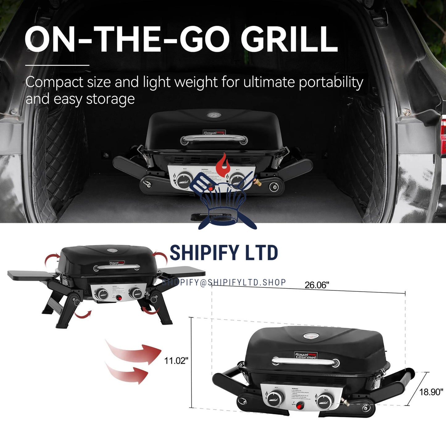 SHIPIFY Black Portable Gas Grill